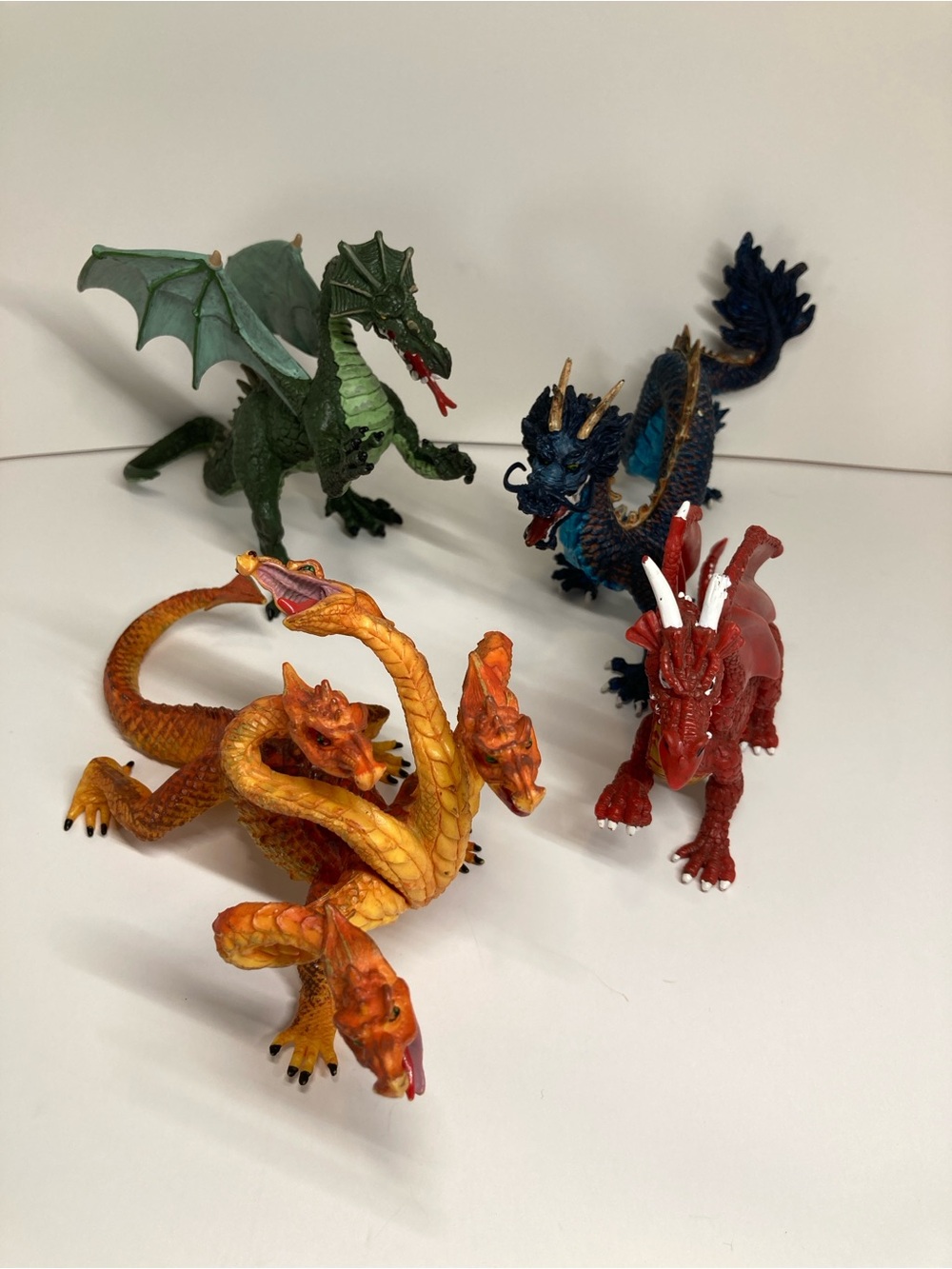 Plastoy Dragon Figures lot of 4 Fantasy Toy Mythical Creatures Hydra Red Green